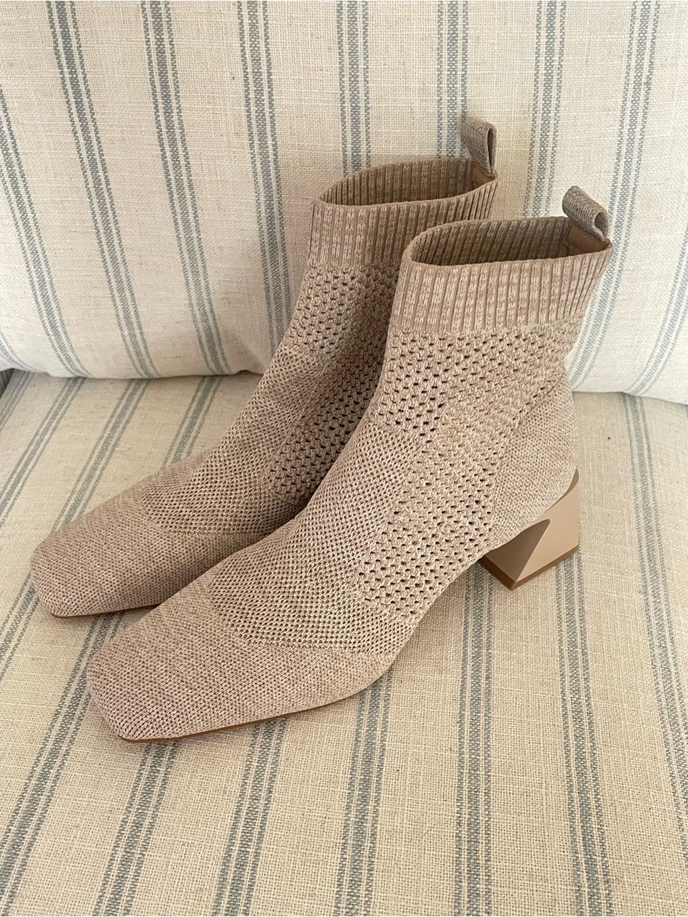 Vivaia Melissa Square-Toe Perforated Knit Heeled Ankle Boots Ivory 42 US 10.5